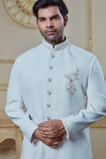 Sven Suits Off White Polyester Embroidered Sherwani Set Online at Aza Fashions Sven Suits_Off White Polyester Embroidered Sherwani Set _Online_at_Aza_Fashions