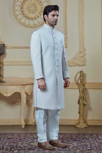 Buy Sven Suits Off White Polyester Embroidered Sherwani Set Online at Aza Fashions Buy_Sven Suits_Off White Polyester Embroidered Sherwani Set _Online_at_Aza_Fashions