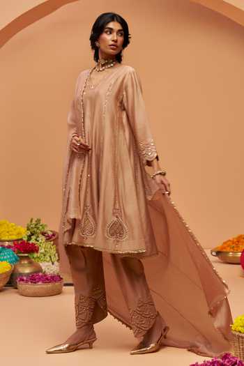 Hirika & Dhruti Silk Chanderi Embroidered Anarkali Set 