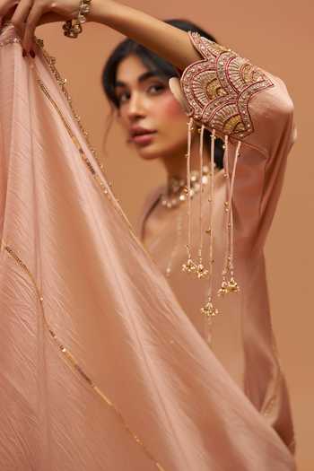 Buy Hirika & Dhruti Beige Silk, Chanderi, Organza V-neck Embroidered Anarkali Set Online at Aza Fashions Buy_Hirika & Dhruti_Beige Silk, Chanderi, Organza V-neck Embroidered Anarkali Set _Online_at_Aza_Fashions