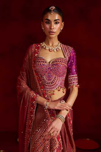 Buy Hirika & Dhruti Red Tissue, Silk, Chanderi Sweetheart Neck Hand Embroidered Saree With Blouse Online at Aza Fashions Buy_Hirika & Dhruti_Red Tissue, Silk, Chanderi Sweetheart Neck Hand Embroidered Saree With Blouse _Online_at_Aza_Fashions