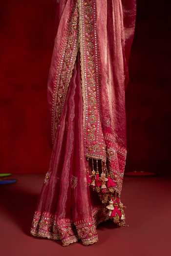 Buy Hirika & Dhruti Pink Organza, Tissue, Silk, Chanderi Round Hand Embroidered Saree With Blouse Online at Aza Fashions Buy_Hirika & Dhruti_Pink Organza, Tissue, Silk, Chanderi Round Hand Embroidered Saree With Blouse _Online_at_Aza_Fashions