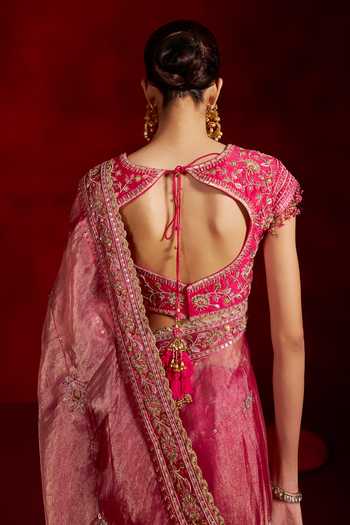 Shop Hirika & Dhruti Pink Organza, Tissue, Silk, Chanderi Round Hand Embroidered Saree With Blouse Online at Aza Fashions Shop_Hirika & Dhruti_Pink Organza, Tissue, Silk, Chanderi Round Hand Embroidered Saree With Blouse _Online_at_Aza_Fashions