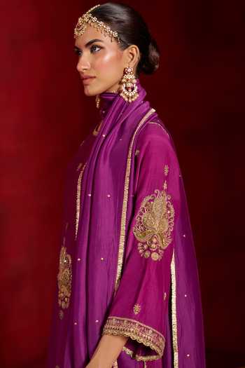Hirika & Dhruti Purple Silk, Cotton, Organza Round Neck Hand Embroidered Kurta Sharara Set at Aza Fashions Hirika & Dhruti_Purple Silk, Cotton, Organza Round Neck Hand Embroidered Kurta Sharara Set _at_Aza_Fashions