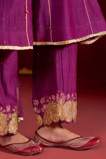 Buy Hirika & Dhruti Purple Chanderi Notched Neck Embroidered Anarkali Set Online at Aza Fashions Buy_Hirika & Dhruti_Purple Chanderi Notched Neck Embroidered Anarkali Set _Online_at_Aza_Fashions