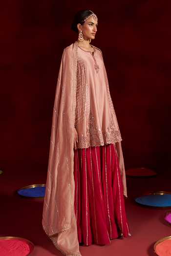 Hirika & Dhruti Beige Silk, Chanderi, Cotton Embroidered Kurta Sharara Set Online at Aza Fashions Hirika & Dhruti_Beige Silk, Chanderi, Cotton Embroidered Kurta Sharara Set _Online_at_Aza_Fashions