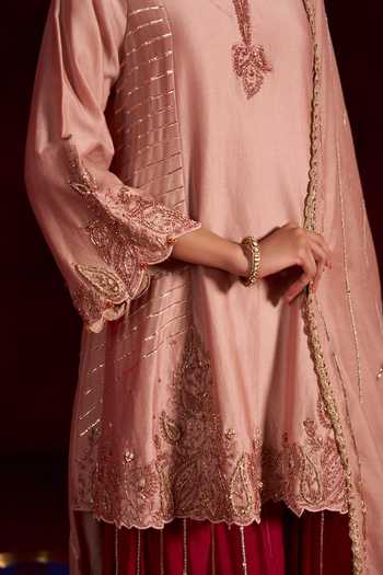 Buy Hirika & Dhruti Beige Silk, Chanderi, Cotton Embroidered Kurta Sharara Set Online at Aza Fashions Buy_Hirika & Dhruti_Beige Silk, Chanderi, Cotton Embroidered Kurta Sharara Set _Online_at_Aza_Fashions