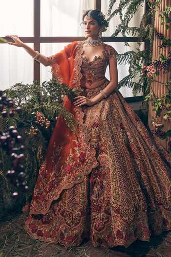 Buy Label Ankush Jain Orange Organza Sweetheart Neck Sunset Embroidered Bridal Lehenga Set Online at Aza Fashions Buy_Label Ankush Jain_Orange Organza Sweetheart Neck Sunset Embroidered Bridal Lehenga Set _Online_at_Aza_Fashions
