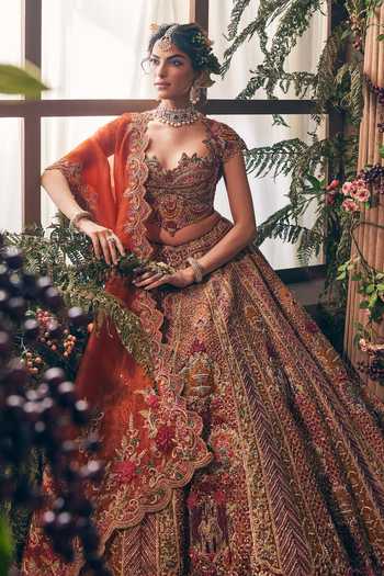 Shop Label Ankush Jain Orange Organza Sweetheart Neck Sunset Embroidered Bridal Lehenga Set Online at Aza Fashions Shop_Label Ankush Jain_Orange Organza Sweetheart Neck Sunset Embroidered Bridal Lehenga Set _Online_at_Aza_Fashions
