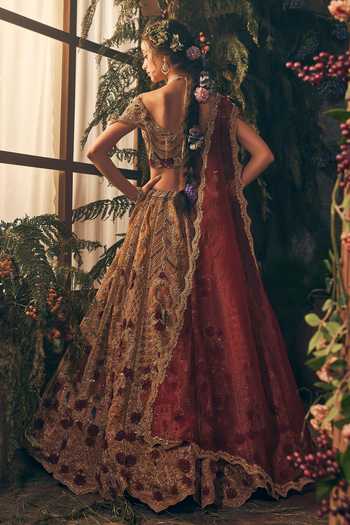 Label Ankush Jain Golden Bridal Frame Lehenga Set 