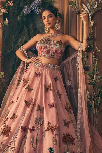 Label Ankush Jain Pink Net, Tissue Sweetheart Neck Effile Tower Story Embroidered Lehenga Set Online at Aza Fashions Label Ankush Jain_Pink Net, Tissue Sweetheart Neck Effile Tower Story Embroidered Lehenga Set _Online_at_Aza_Fashions