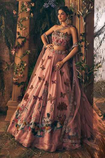 Shop Label Ankush Jain Pink Net, Tissue Sweetheart Neck Effile Tower Story Embroidered Lehenga Set Online at Aza Fashions Shop_Label Ankush Jain_Pink Net, Tissue Sweetheart Neck Effile Tower Story Embroidered Lehenga Set _Online_at_Aza_Fashions