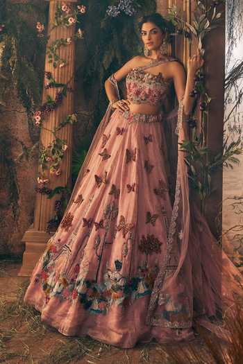 Label Ankush Jain Pink Net, Tissue Sweetheart Neck Effile Tower Story Embroidered Lehenga Set at Aza Fashions Label Ankush Jain_Pink Net, Tissue Sweetheart Neck Effile Tower Story Embroidered Lehenga Set _at_Aza_Fashions