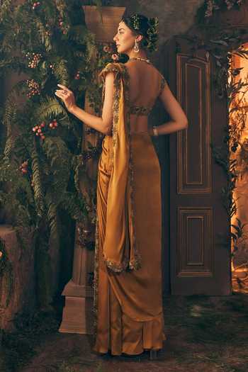 Label Ankush Jain Bordered Draped Saree Set 