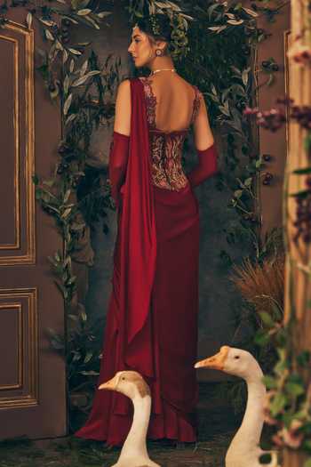 Label Ankush Jain Pre-Draped Saree Set With Corset Belt 