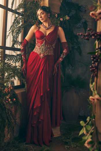 Label Ankush Jain Pre-Draped Saree Set With Corset Belt 