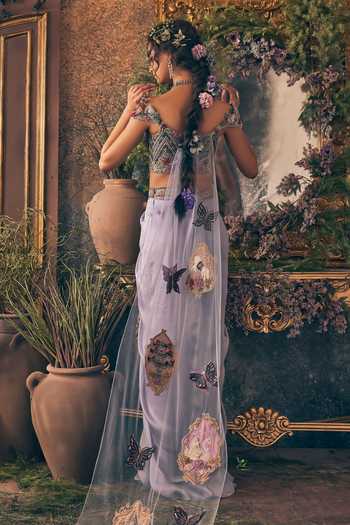 Label Ankush Jain Powder Blue Lilac Draped Skirt Set 