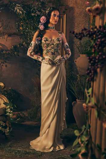 Label Ankush Jain Floral Long Corset Blouse Skirt Set 