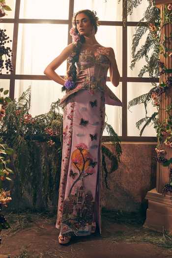 Label Ankush Jain Lilac Structured Blouse & Skirt Set 