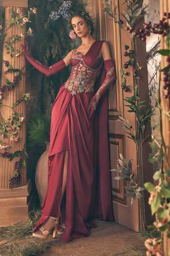 Label Ankush Jain Embroidered Pre-Draped Skirt Saree Set 
