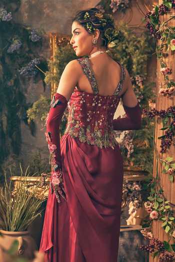 Label Ankush Jain Maroon Corset Belt Gown 