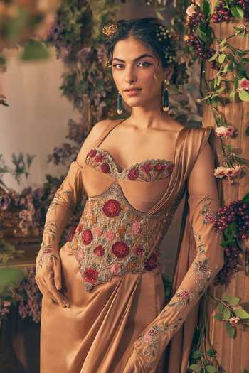 Label Ankush Jain Golden Draped Saree Set 
