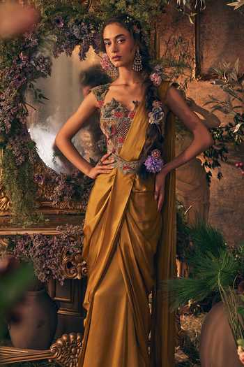 Label Ankush Jain Story Telling Draped Saree With Embroidered Blouse 