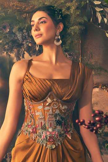 Label Ankush Jain Pre-Draped Skirt Saree With Embroidered Blouse 