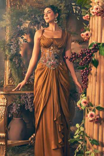 Label Ankush Jain Pre-Draped Skirt Saree With Embroidered Blouse 