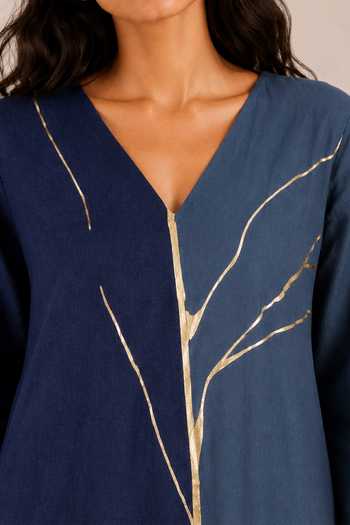 Kaveri Blue Linen V-neck Between Shores Dress Online at Aza Fashions Kaveri_Blue Linen V-neck Between Shores Dress _Online_at_Aza_Fashions