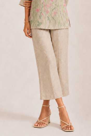 Kaveri Beige Linen V-neck Criss Cross Lane Tree Floral Motif Top And Pant Set Online at Aza Fashions Kaveri_Beige Linen V-neck Criss Cross Lane Tree Floral Motif Top And Pant Set _Online_at_Aza_Fashions