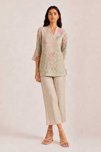 Kaveri Criss Cross Lane Tree Floral Motif Top & Pant Set