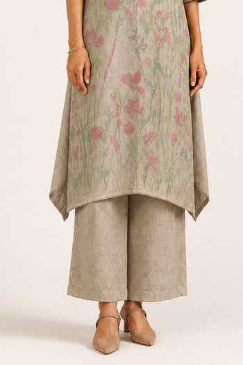 Kaveri Beige Linen V-neck Criss Cross Lane Fly Free Tunic And Pant Set Online at Aza Fashions Kaveri_Beige Linen V-neck Criss Cross Lane Fly Free Tunic And Pant Set _Online_at_Aza_Fashions