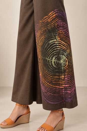 Shop Kaveri Brown Linen V-neck Resonance Stephanie Printed Jumpsuit Online at Aza Fashions Shop_Kaveri_Brown Linen V-neck Resonance Stephanie Printed Jumpsuit _Online_at_Aza_Fashions