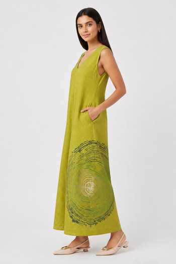 Kaveri Green Linen V-neck Resonance Stephanie Printed Jumpsuit Online at Aza Fashions Kaveri_Green Linen V-neck Resonance Stephanie Printed Jumpsuit _Online_at_Aza_Fashions