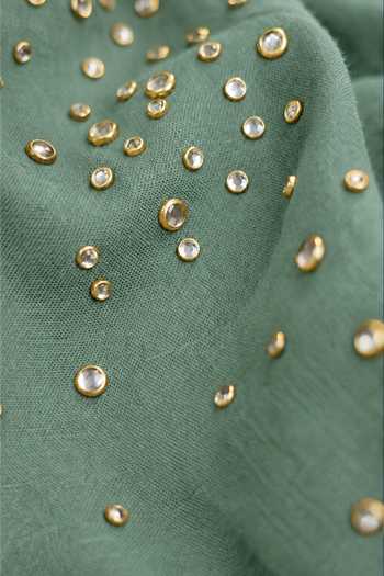 Buy Kaveri Green Linen Collared Neck Rhinestone Opus Embellished Top And Pant Set Online at Aza Fashions Buy_Kaveri_Green Linen Collared Neck Rhinestone Opus Embellished Top And Pant Set _Online_at_Aza_Fashions