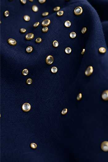 Buy Kaveri Blue Linen Button-down Neck Rhinestone Opus Embellished Top And Pant Set Online at Aza Fashions Buy_Kaveri_Blue Linen Button-down Neck Rhinestone Opus Embellished Top And Pant Set _Online_at_Aza_Fashions