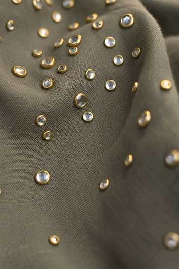 Buy_Kaveri_Grey Linen Collared Neck Rhinestone Opus Pant Set _Online_at_Aza_Fashions