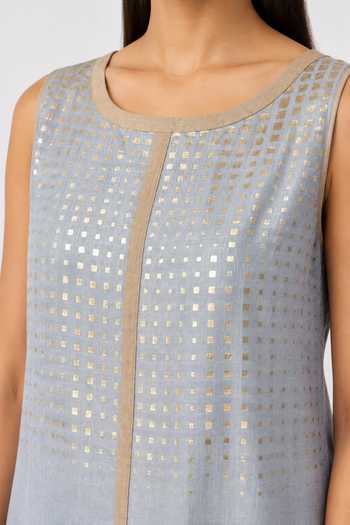 Buy Kaveri Blue Linen Boat Neck Sunlit Tiles Roots Dress Online at Aza Fashions Buy_Kaveri_Blue Linen Boat Neck Sunlit Tiles Roots Dress _Online_at_Aza_Fashions