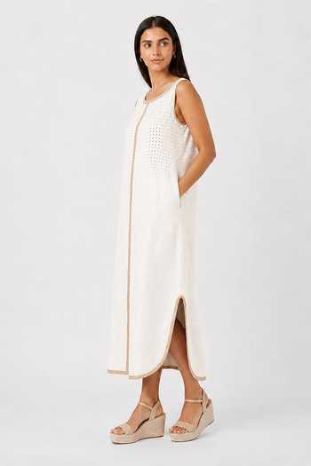 Kaveri White Linen Boat Neck Sunlit Tiles Roots Dress Online at Aza Fashions Kaveri_White Linen Boat Neck Sunlit Tiles Roots Dress _Online_at_Aza_Fashions