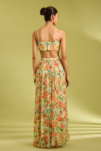 Ewoke Green Chiffon Open , Sweetheart Embroidered Cape Lehenga Set Online at Aza Fashions Ewoke_Green Chiffon Open , Sweetheart Embroidered Cape Lehenga Set _Online_at_Aza_Fashions