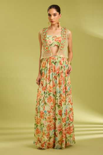 Ewoke Embroidered Cape Lehenga Set