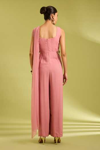 Ewoke Pink Embroidered Jumpsuit