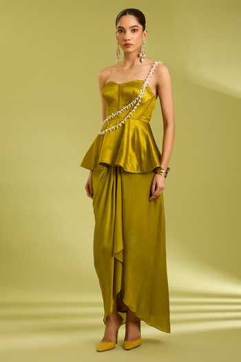 Ewoke Embellished Peplum Corset & Draped Skirt Set