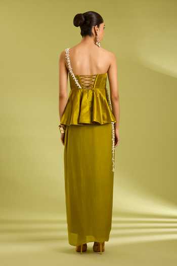 Ewoke Embellished Peplum Corset & Draped Skirt Set