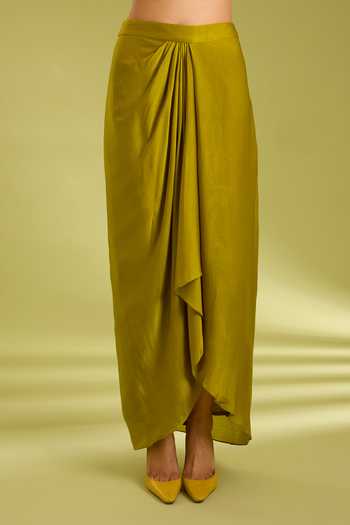 Ewoke Olive Green Georgette, Satin Embellished Peplum Corset And Draped Skirt Set Online at Aza Fashions Ewoke_Olive Green Georgette, Satin Embellished Peplum Corset And Draped Skirt Set _Online_at_Aza_Fashions