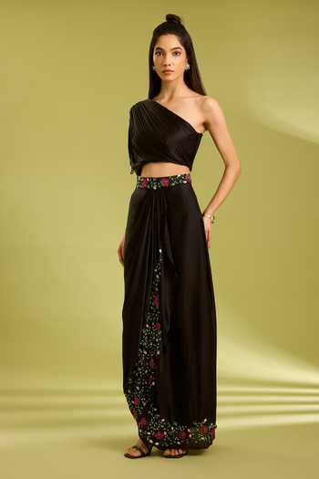 Ewoke One Shoulder Blouse & Draped Skirt Set
