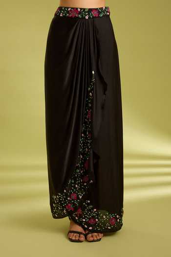 Buy Ewoke Black Georgette, Satin One Shoulder Blouse And Draped Skirt Set Online at Aza Fashions Buy_Ewoke_Black Georgette, Satin One Shoulder Blouse And Draped Skirt Set _Online_at_Aza_Fashions