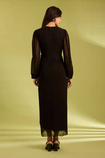 Ewoke Black Embroidered Draped Dress