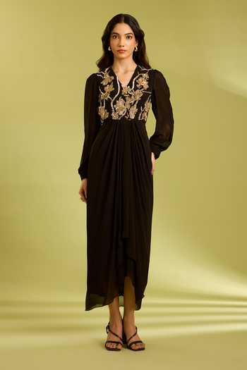 Ewoke Black Embroidered Draped Dress